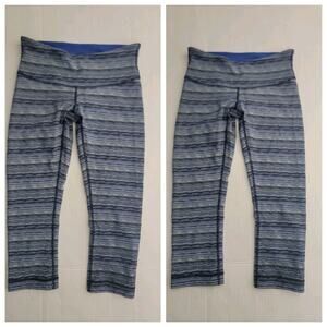 Lululemon Crop Leggings Womens SZ 4 Mid Rise Blue Marble Striped Multicolor